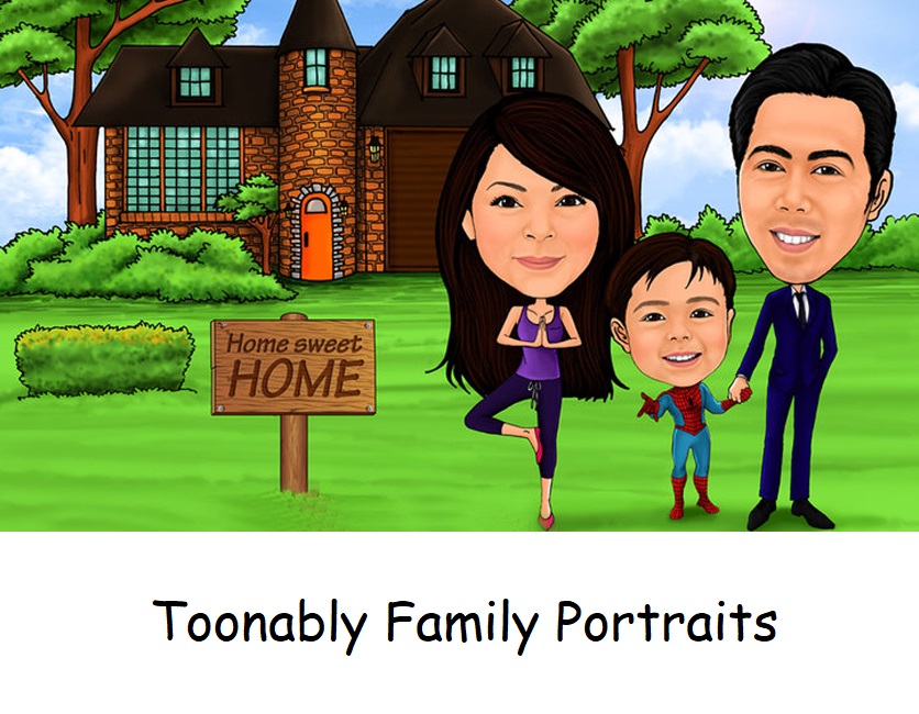 example of a family cartoon portrait